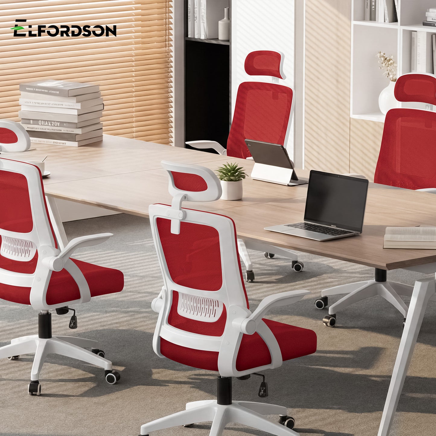 ELFORDSON Mesh Office Chair Executive Fabric Seat Tilt Computer Red