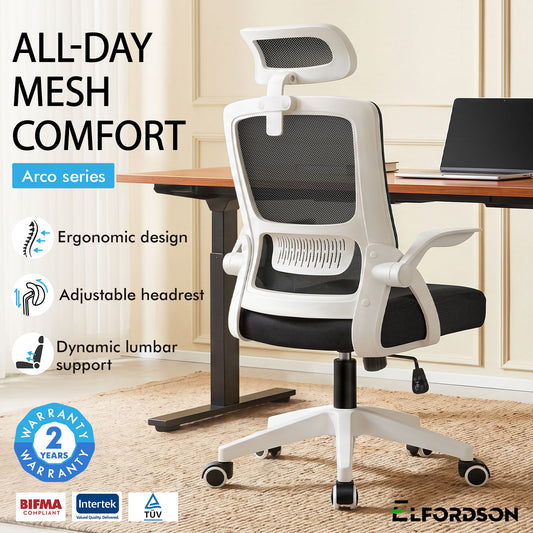 ELFORDSON Mesh Office Chair Executive Tilt Seat Racing Computer White and Black