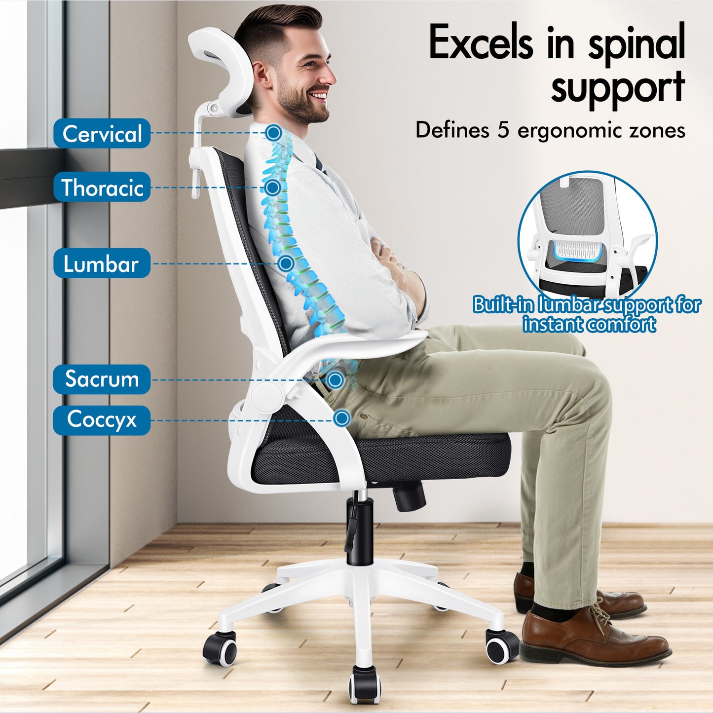 ELFORDSON Mesh Office Chair Executive Tilt Seat Racing Computer White and Black