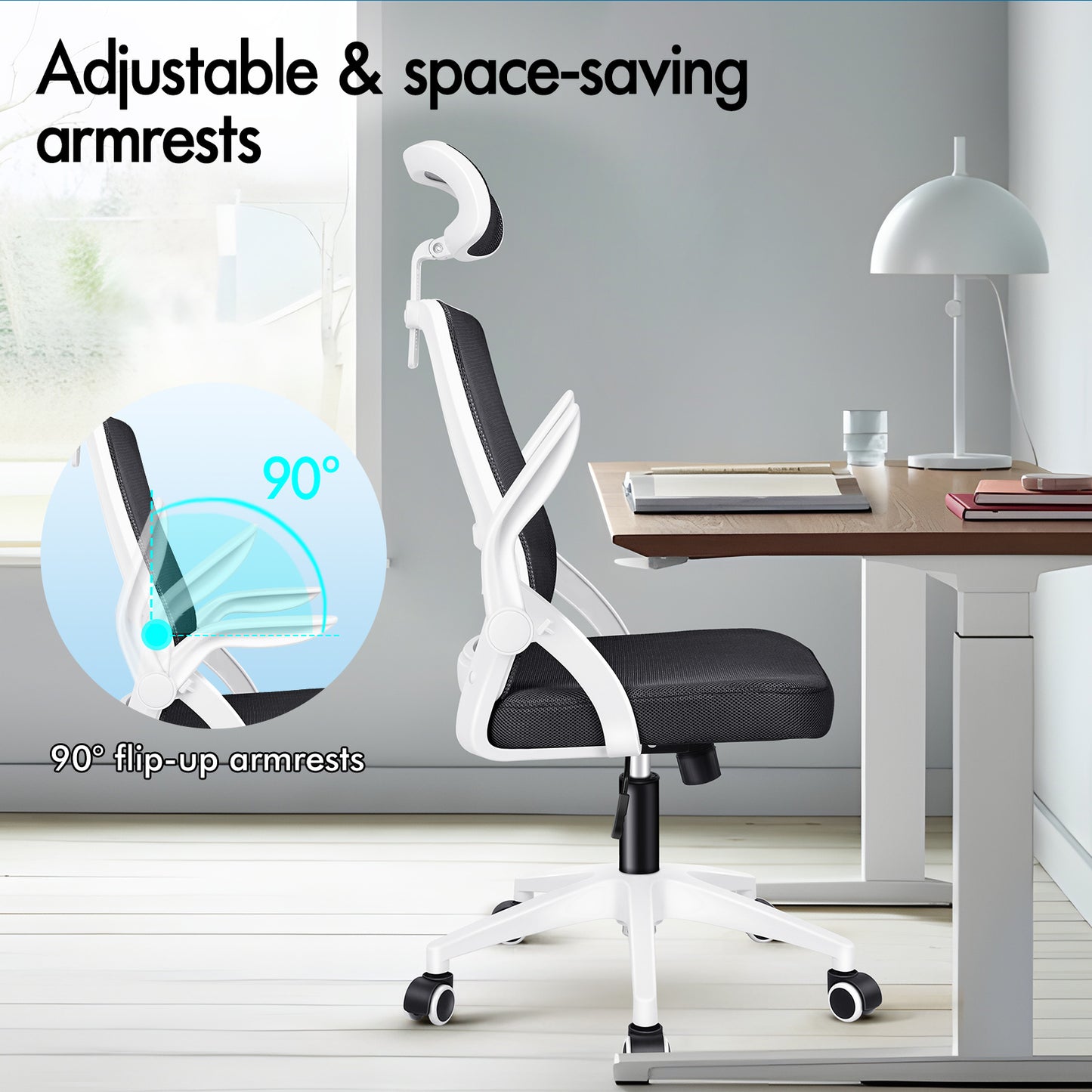 ELFORDSON Mesh Office Chair Executive Tilt Seat Racing Computer White and Black