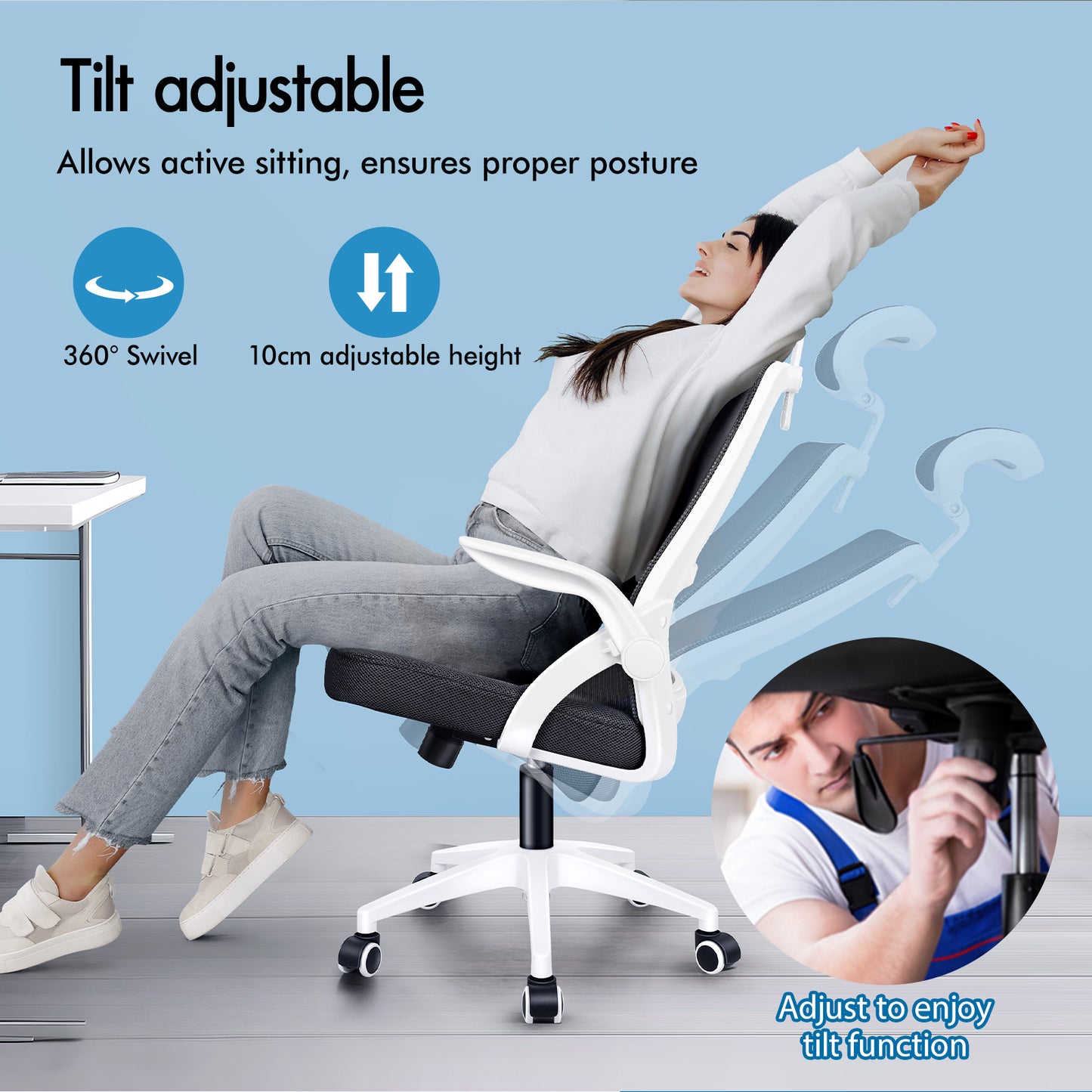 ELFORDSON Mesh Office Chair Executive Tilt Seat Racing Computer White and Black