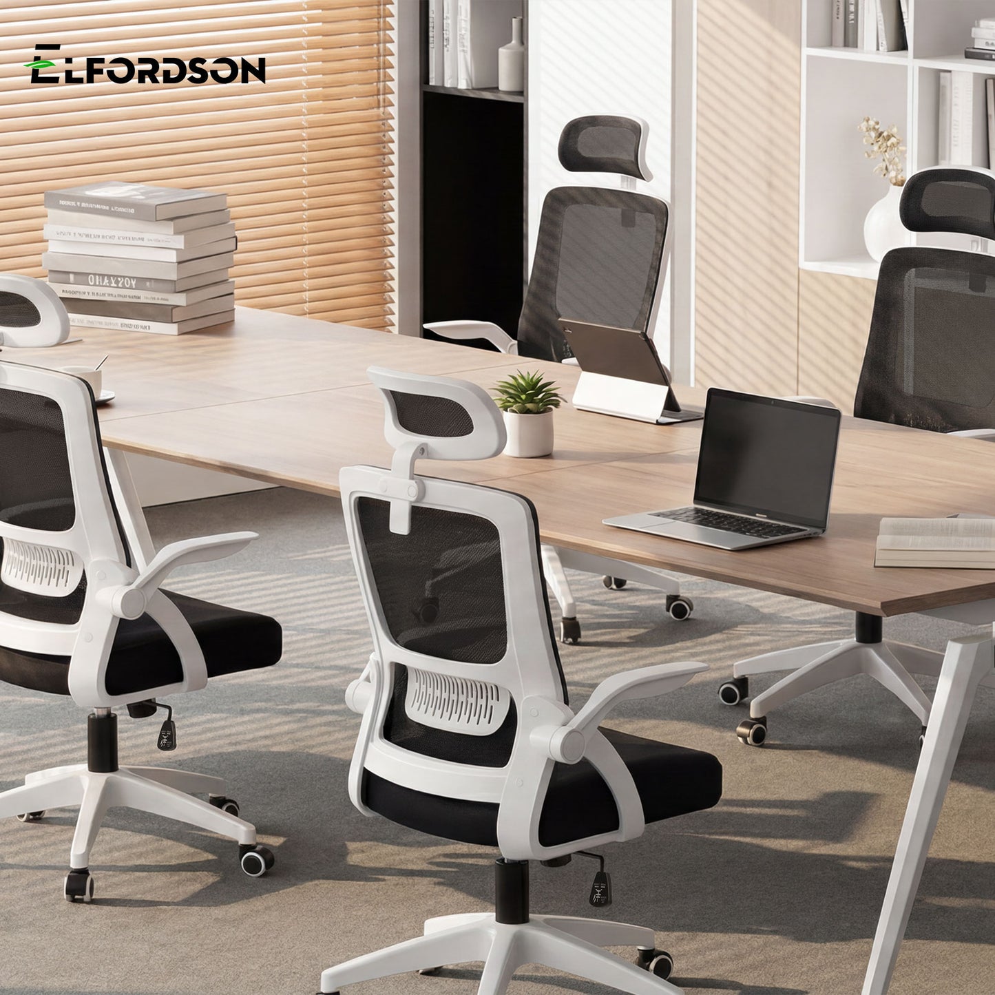 ELFORDSON Mesh Office Chair Executive Tilt Seat Racing Computer White and Black