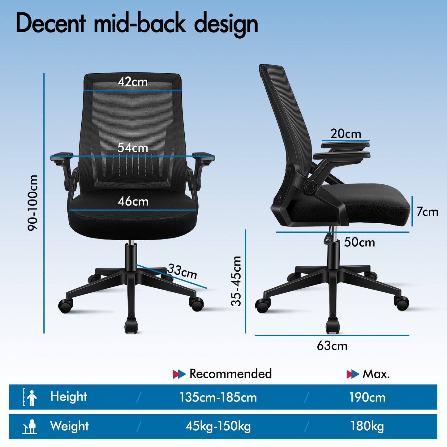 ELFORDSON Mesh Office Chair Gaming Racing Work All Black
