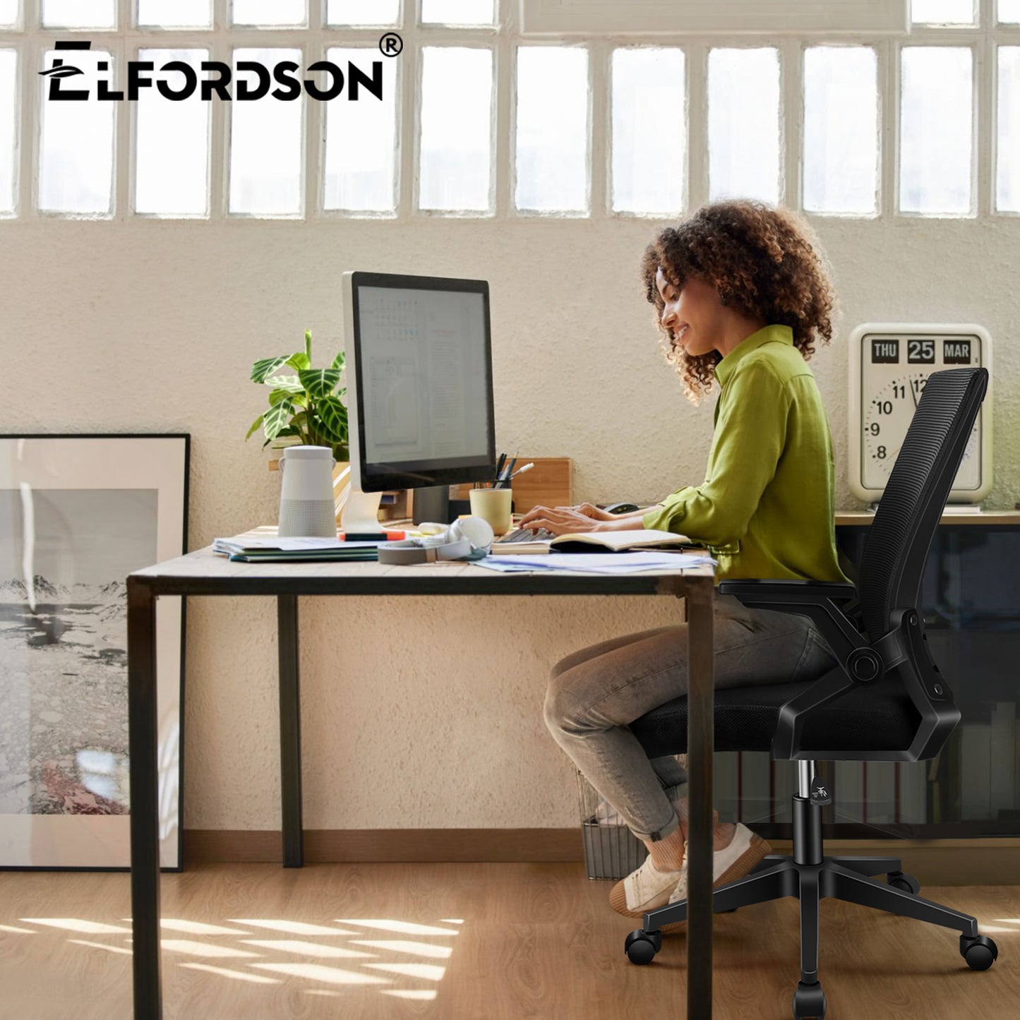 ELFORDSON Mesh Office Chair Gaming Racing Work All Black