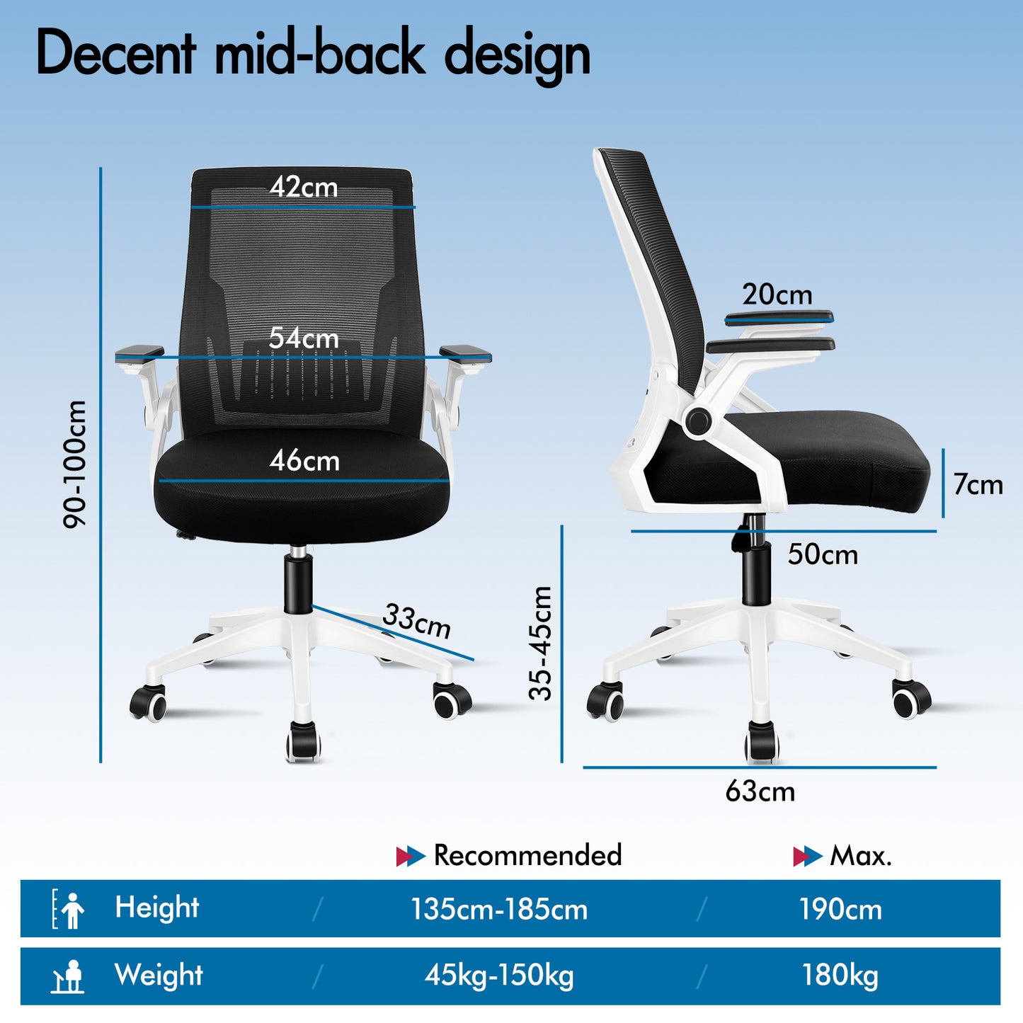 ELFORDSON Mesh Office Chair Gaming Racing Work Black and White