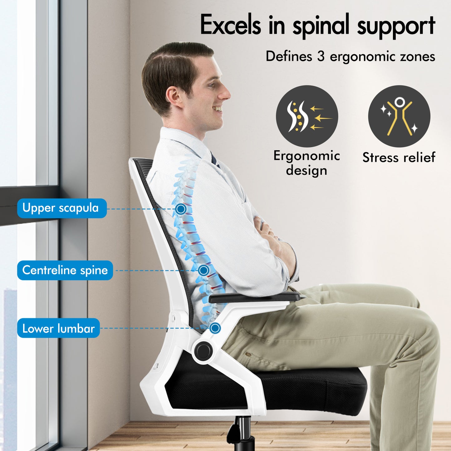 ELFORDSON Mesh Office Chair Gaming Racing Work Black and White