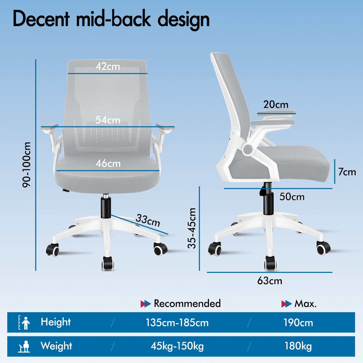 ELFORDSON Mesh Office Chair Gaming Racing Work Grey and White