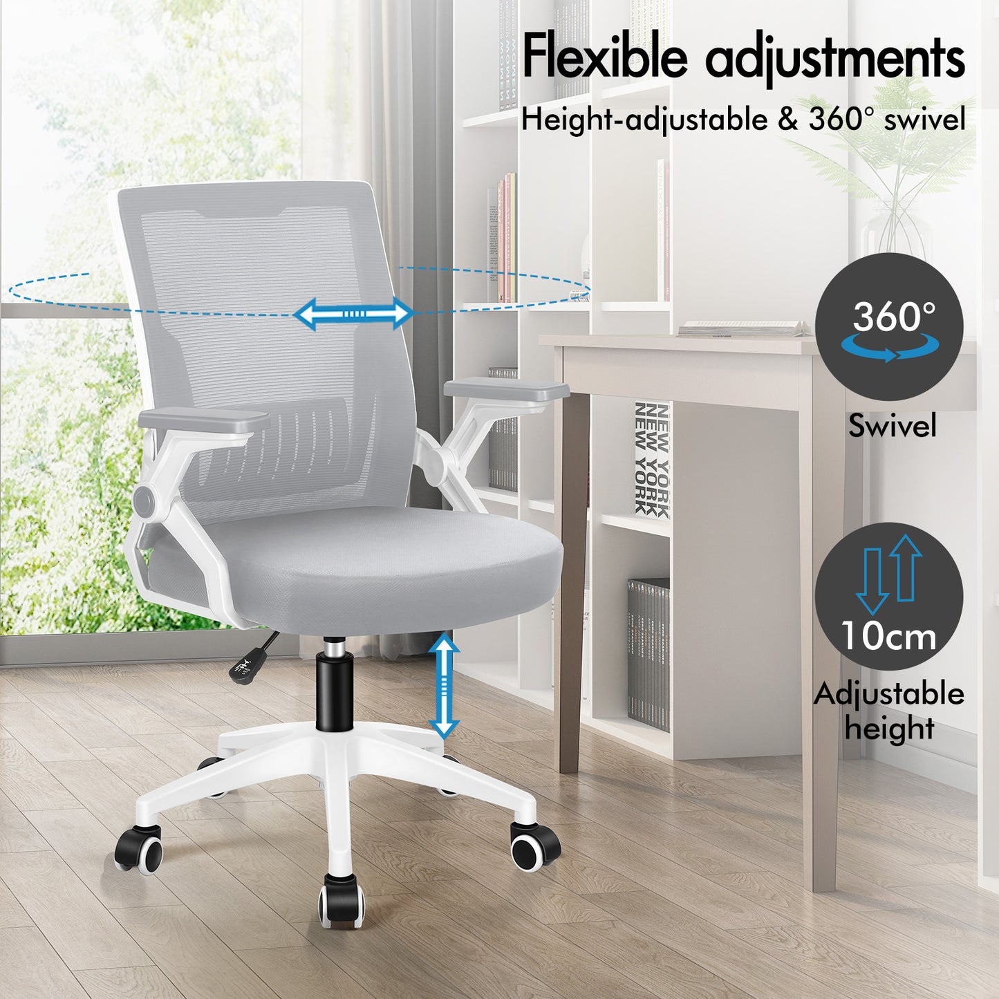 ELFORDSON Mesh Office Chair Gaming Racing Work Grey and White