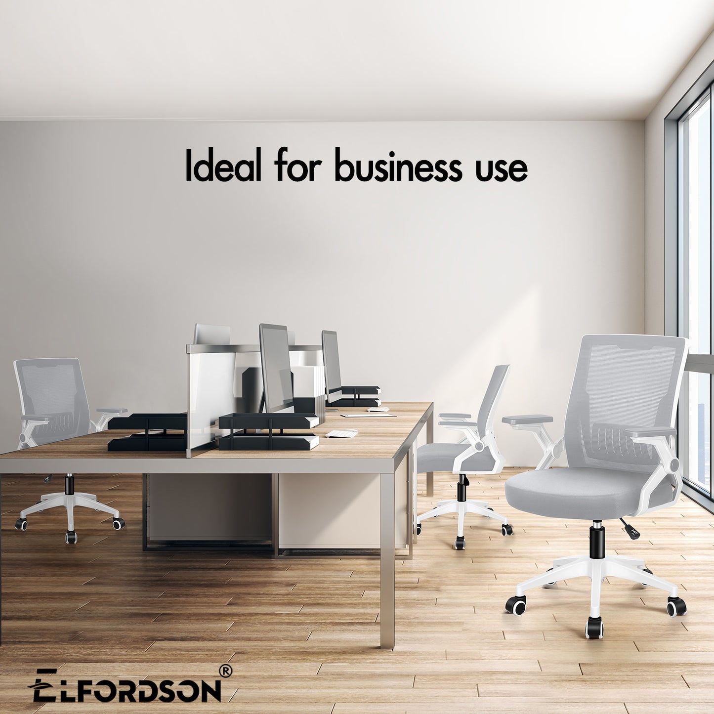 ELFORDSON Mesh Office Chair Gaming Racing Work Grey and White