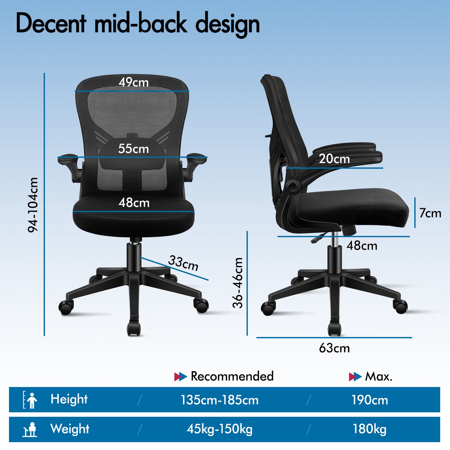 ELFORDSON Mesh Office Chair Executive Tilt Fabric Computer Work All Black