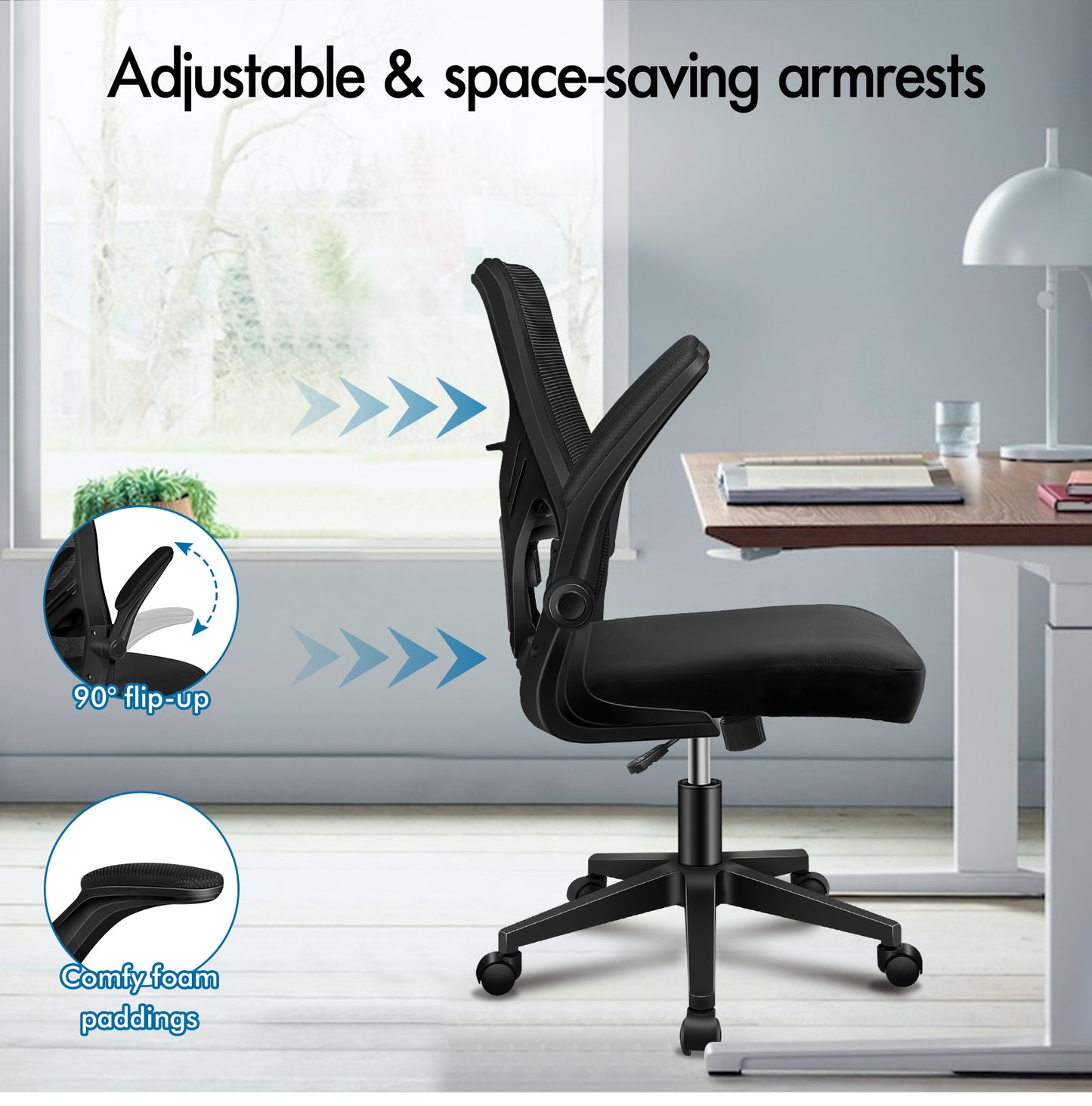 ELFORDSON Mesh Office Chair Executive Tilt Fabric Computer Work All Black