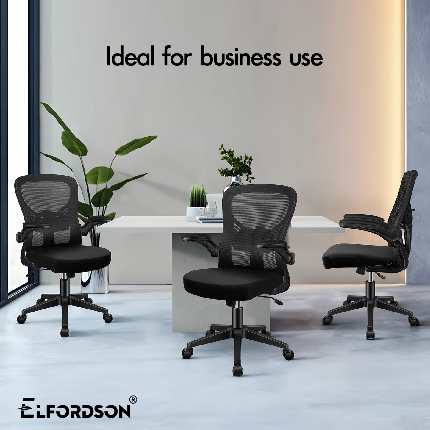ELFORDSON Mesh Office Chair Executive Tilt Fabric Computer Work All Black