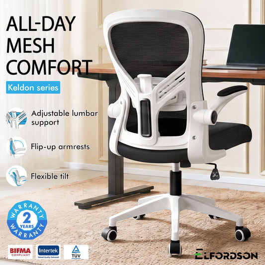 ELFORDSON Mesh Office Chair Executive Tilt Fabric Computer Work Black and White