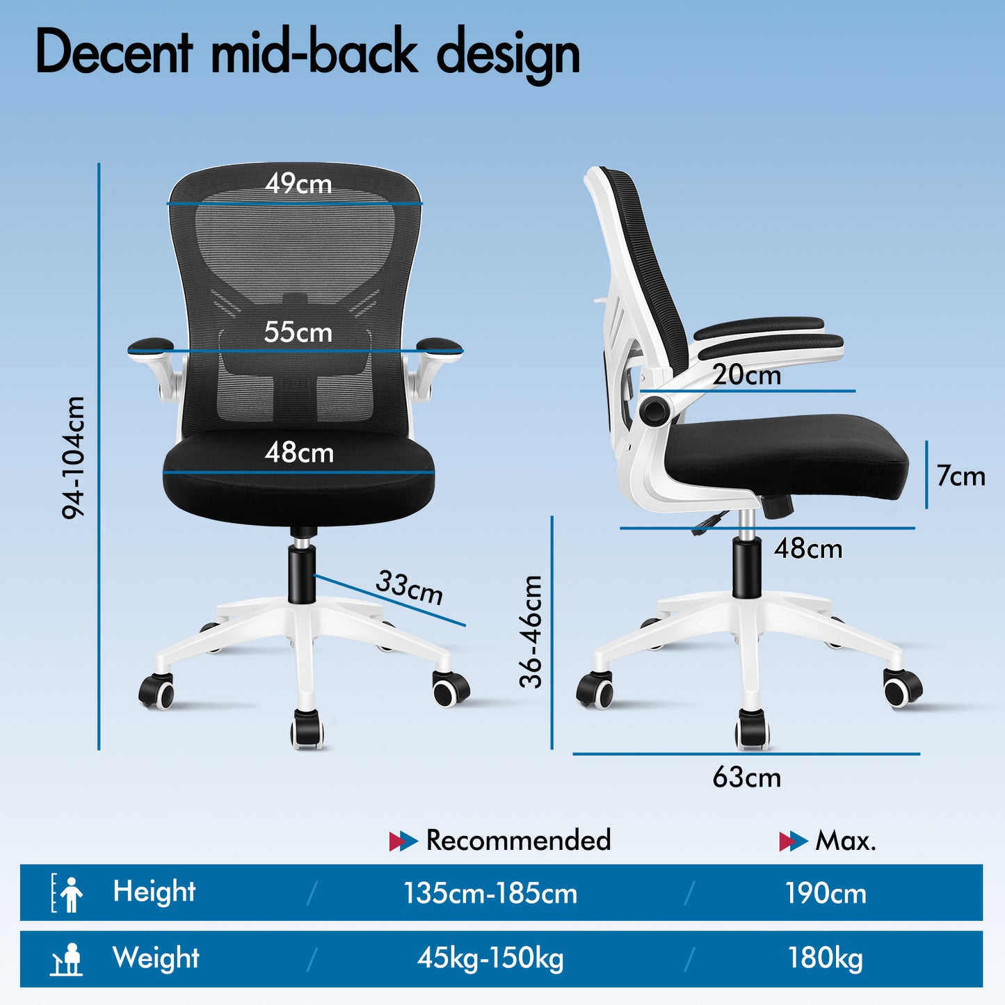 ELFORDSON Mesh Office Chair Executive Tilt Fabric Computer Work Black and White