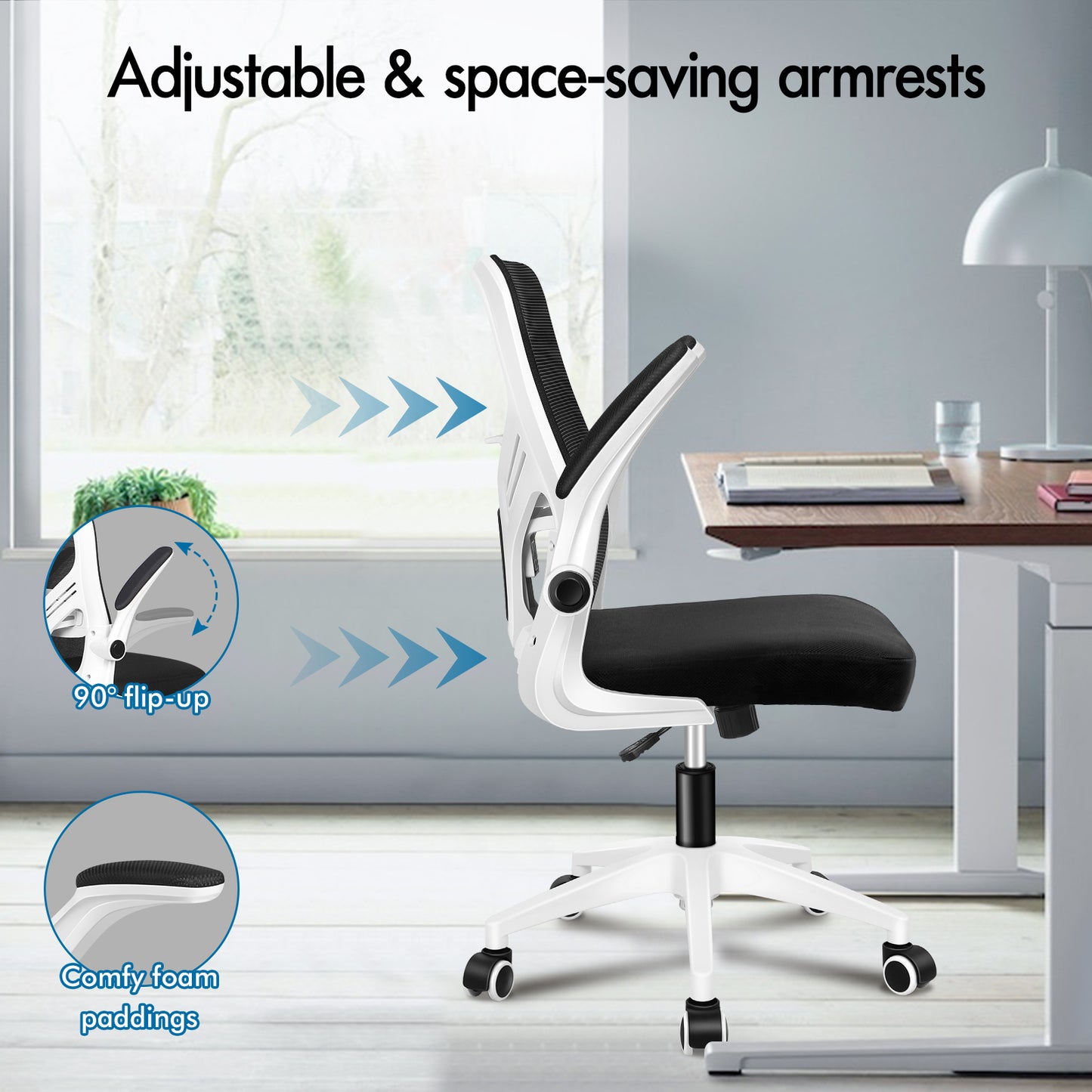 ELFORDSON Mesh Office Chair Executive Tilt Fabric Computer Work Black and White