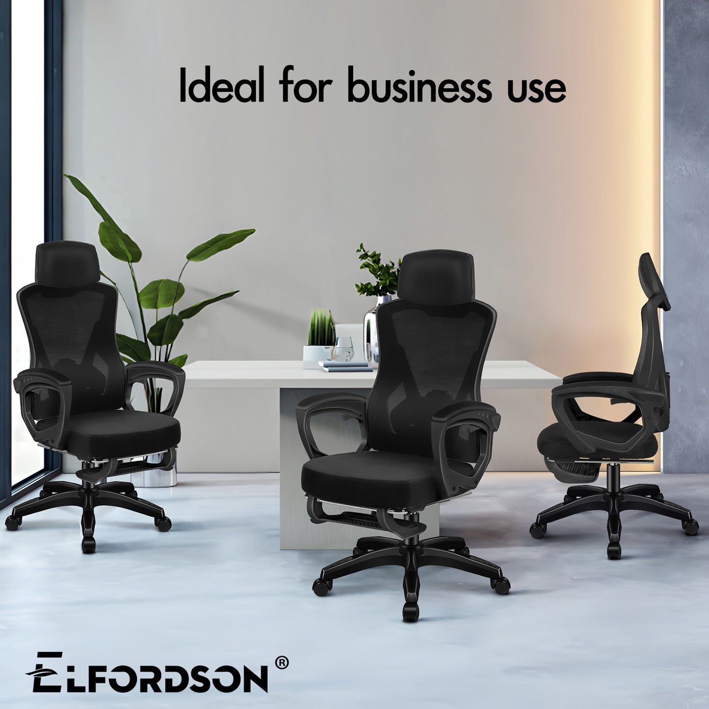 ELFORDSON Mesh Office Chair Racing Executive Fabric Seat Recliner All Black