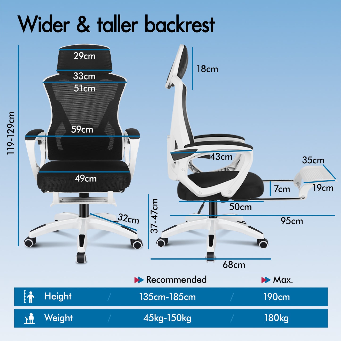 ELFORDSON Mesh Office Chair Racing Executive Fabric Seat Recliner White and Black
