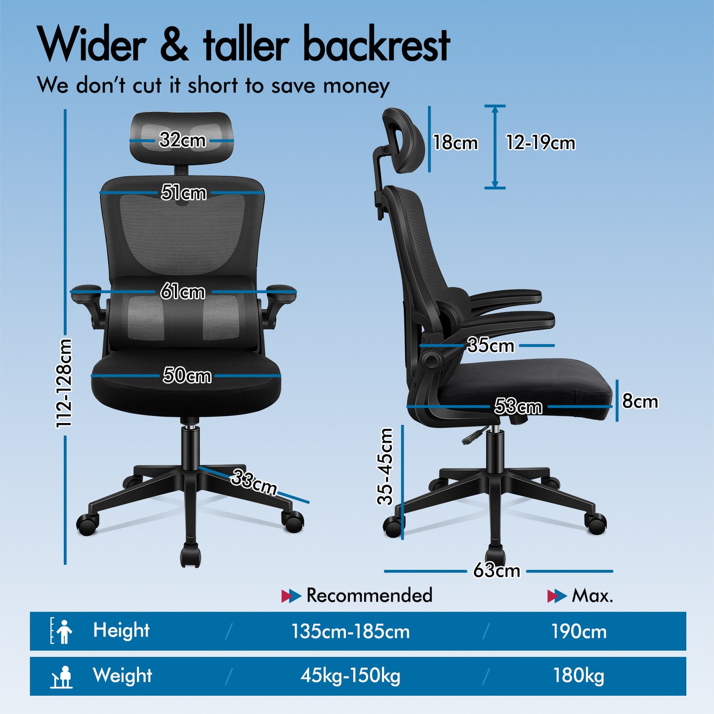 ELFORDSON Mesh Office Chair Executive Computer Fabric Tilt All Black