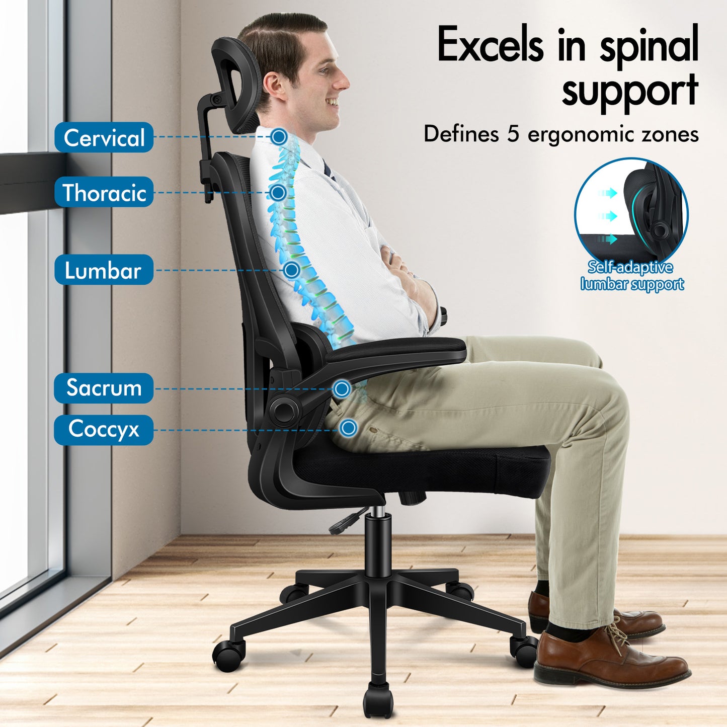 ELFORDSON Mesh Office Chair Executive Computer Fabric Tilt All Black