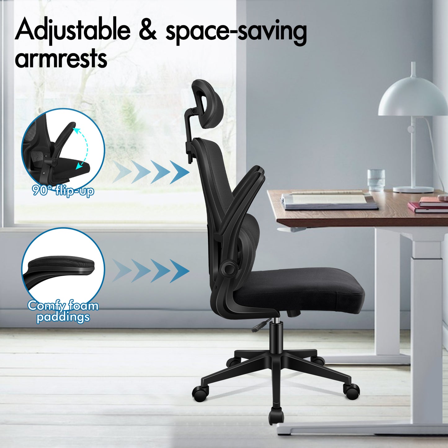 ELFORDSON Mesh Office Chair Executive Computer Fabric Tilt All Black