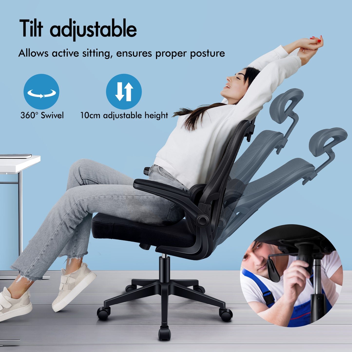 ELFORDSON Mesh Office Chair Executive Computer Fabric Tilt All Black