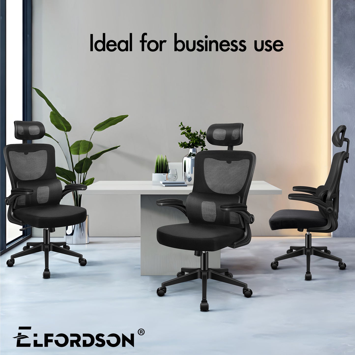 ELFORDSON Mesh Office Chair Executive Computer Fabric Tilt All Black