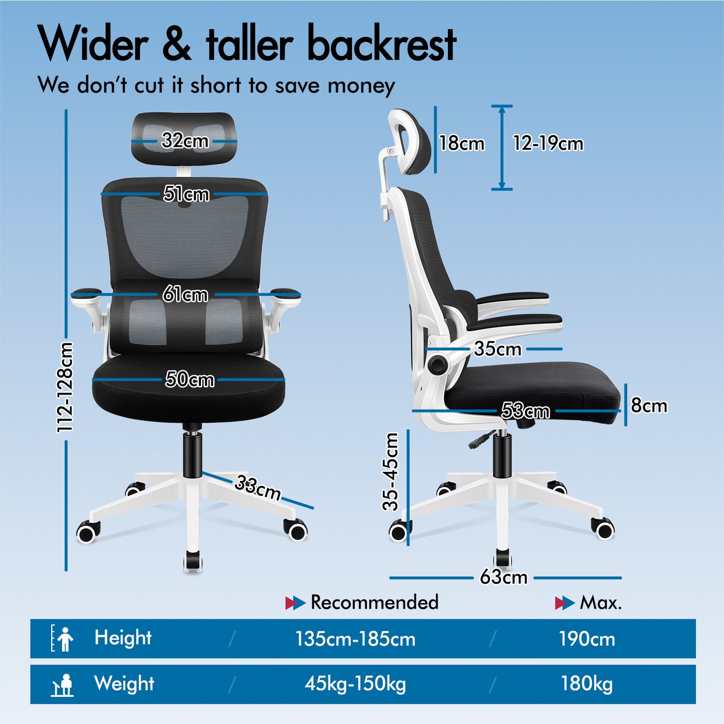 ELFORDSON Mesh Office Chair Executive Computer Fabric Tilt Black and White