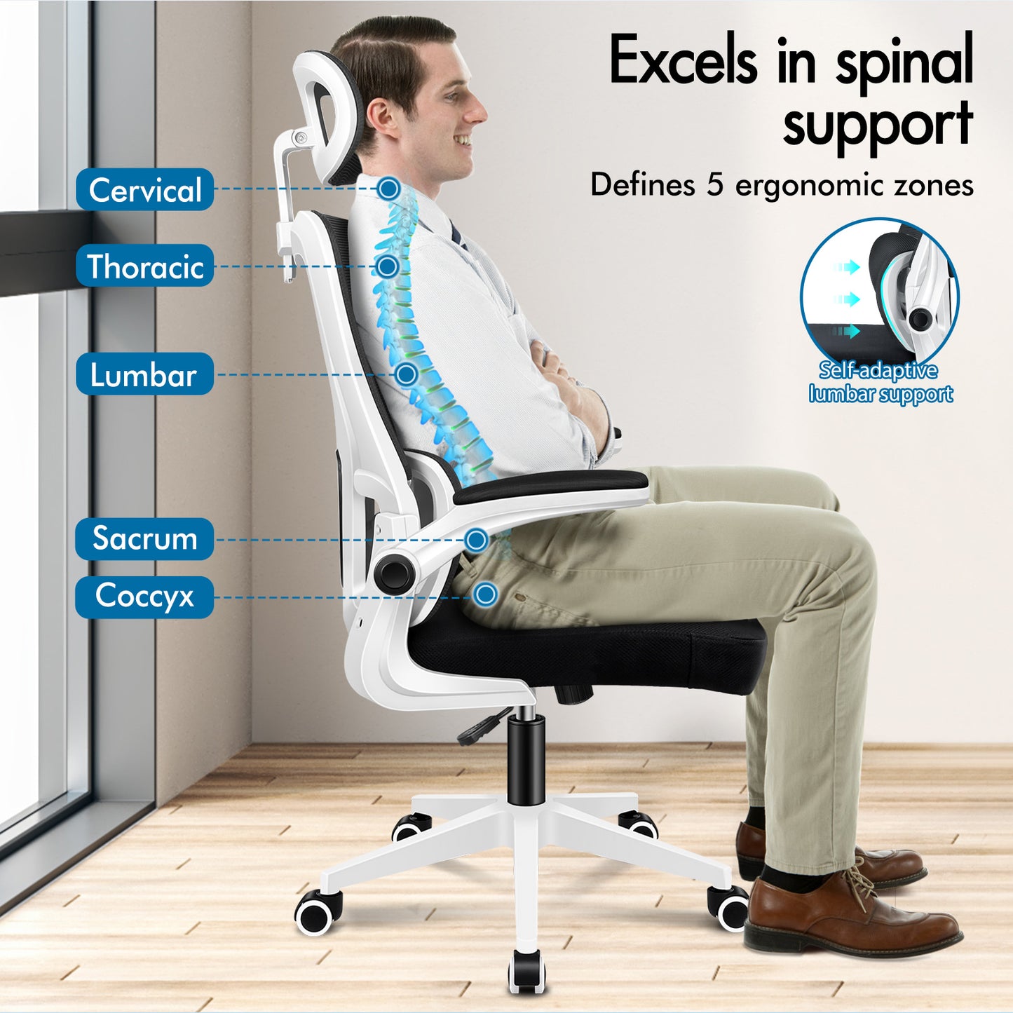 ELFORDSON Mesh Office Chair Executive Computer Fabric Tilt Black and White