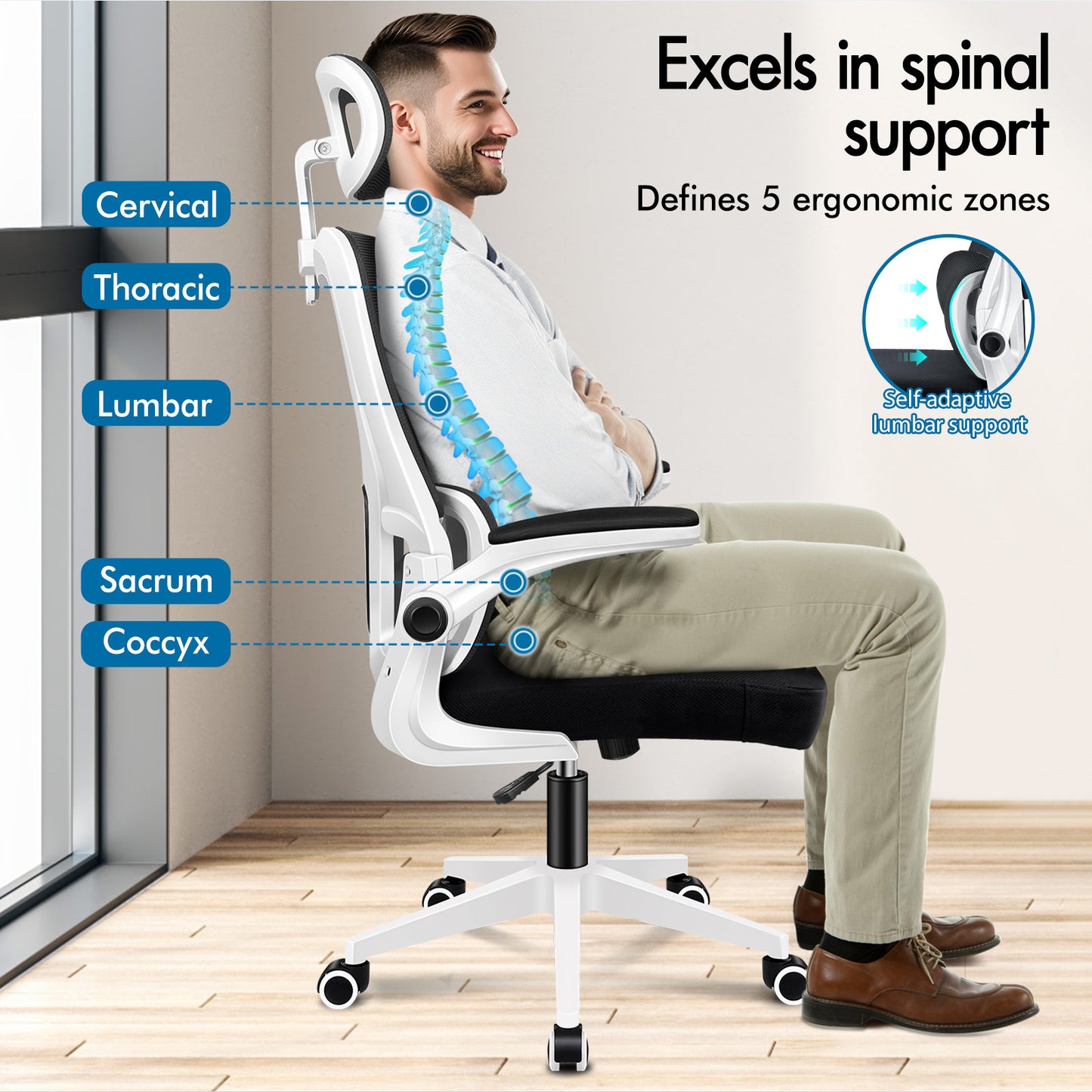 ELFORDSON Mesh Office Chair Executive Computer Fabric Tilt Black and White