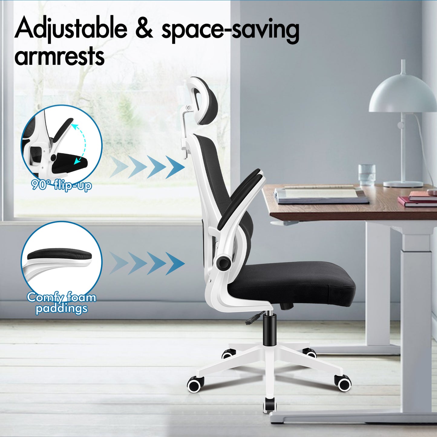 ELFORDSON Mesh Office Chair Executive Computer Fabric Tilt Black and White