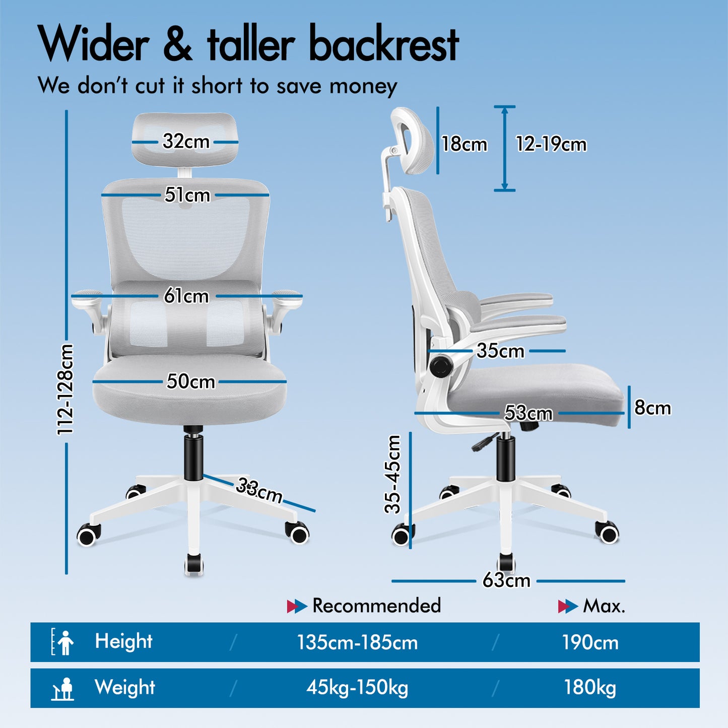 ELFORDSON Mesh Office Chair Executive Computer Fabric Tilt Grey and White