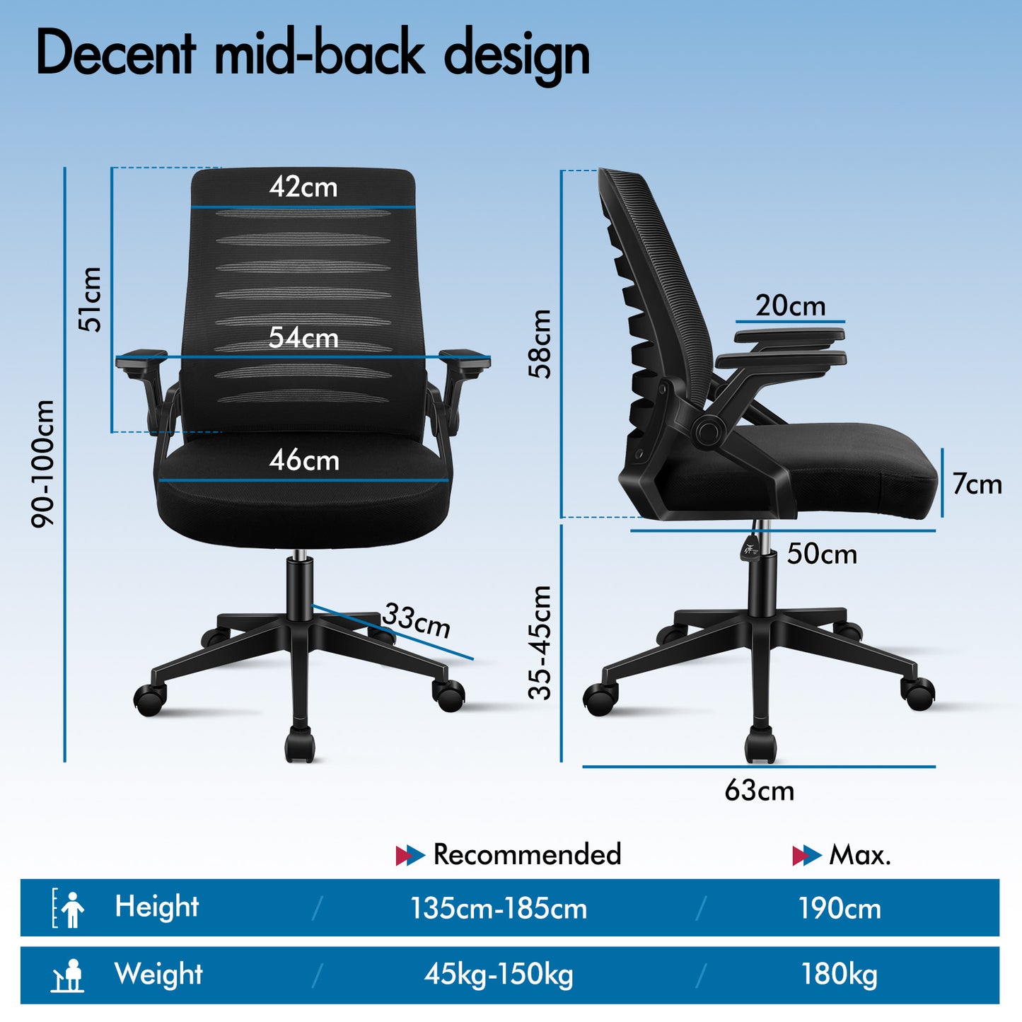 ELFORDSON Mesh Office Chair Executive Computer Seat Work All Black