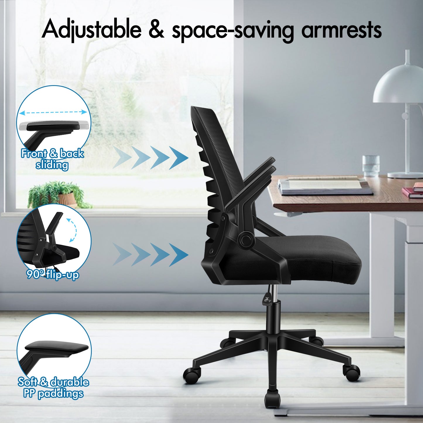 ELFORDSON Mesh Office Chair Executive Computer Seat Work All Black