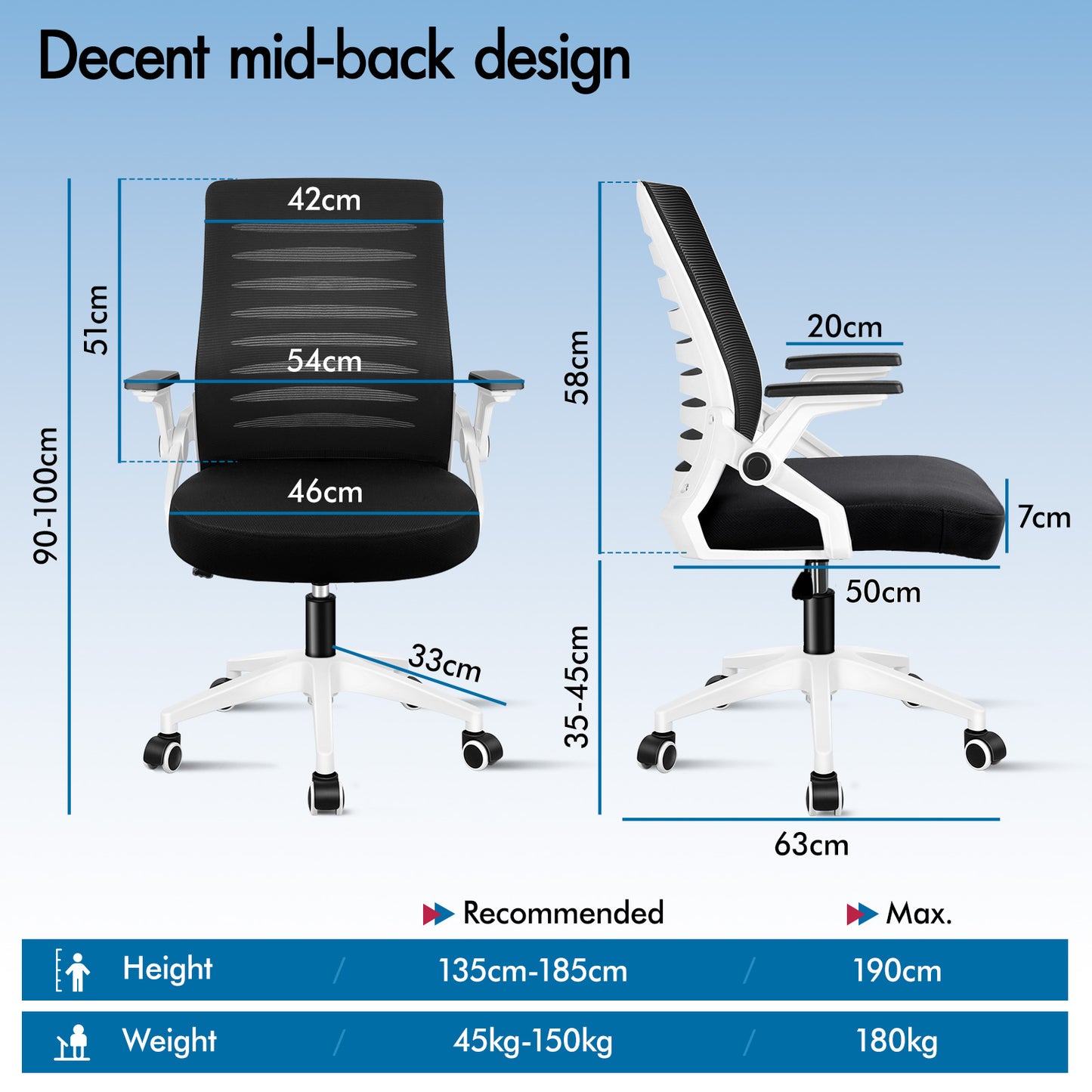 ELFORDSON Mesh Office Chair Executive Computer Seat Work Black and White