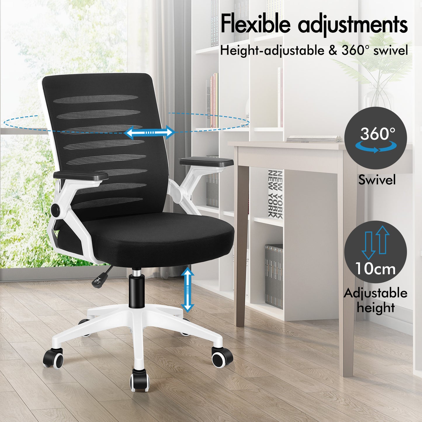 ELFORDSON Mesh Office Chair Executive Computer Seat Work Black and White