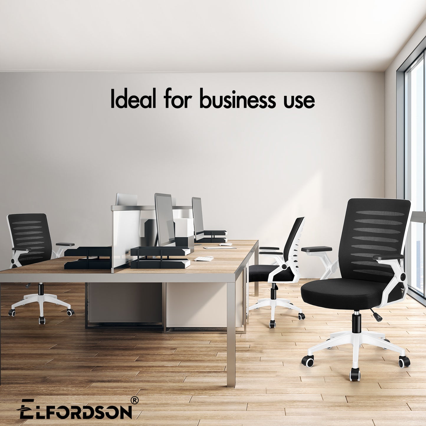 ELFORDSON Mesh Office Chair Executive Computer Seat Work Black and White