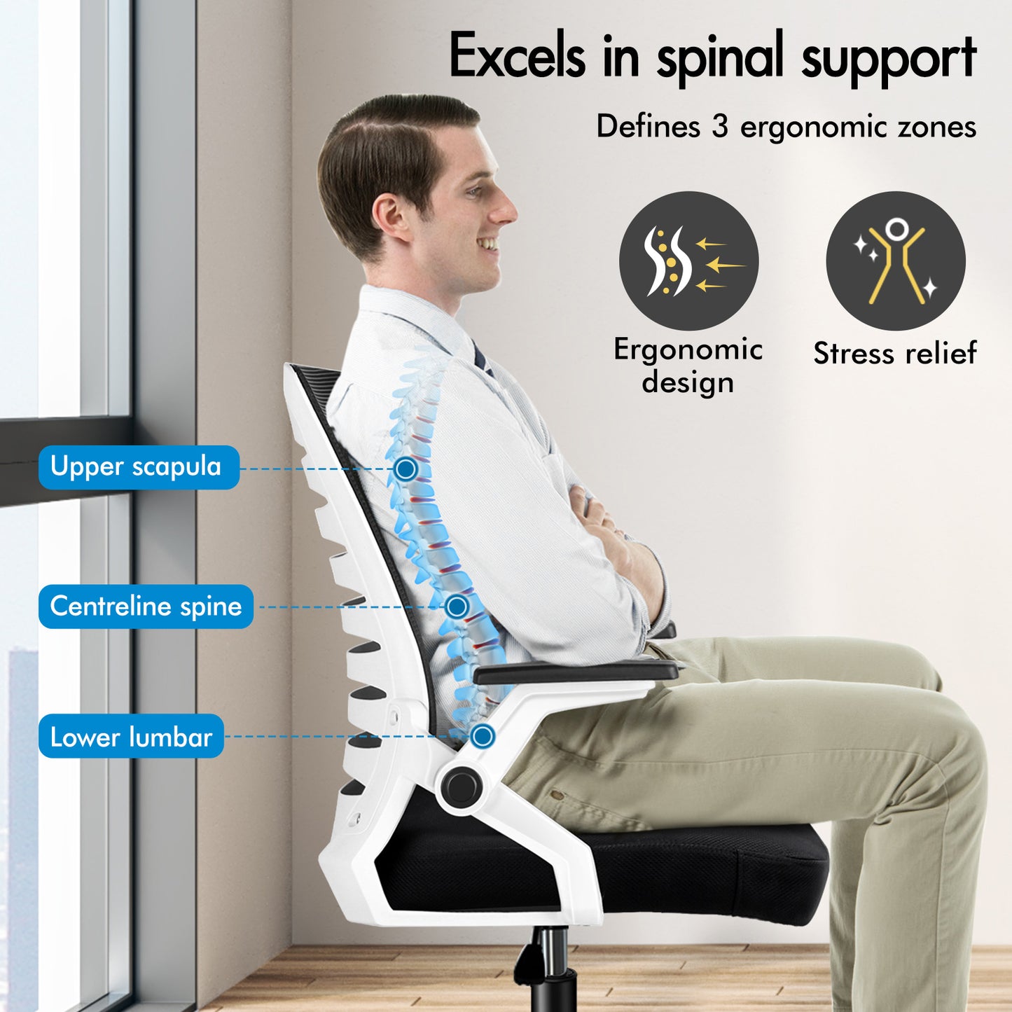 ELFORDSON Mesh Office Chair Executive Computer Seat Work Black and White