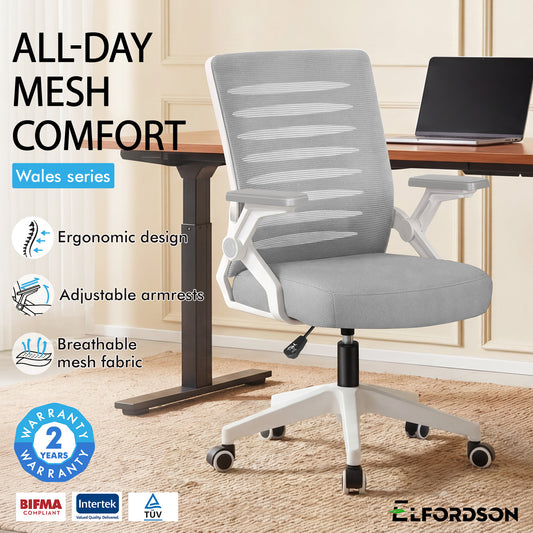 ELFORDSON Mesh Office Chair Executive Computer Seat Work Grey and White