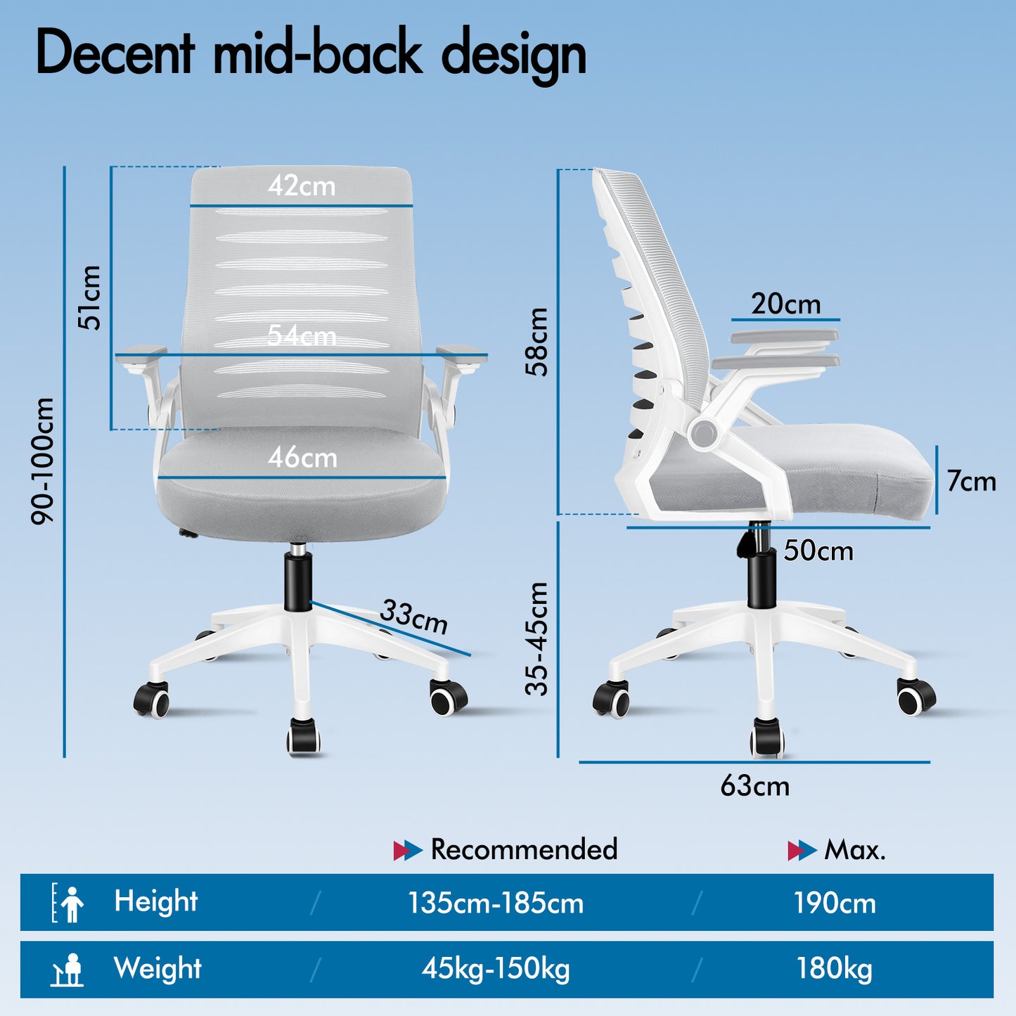 ELFORDSON Mesh Office Chair Executive Computer Seat Work Grey and White