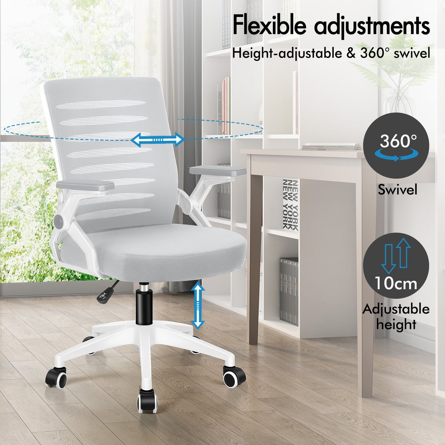 ELFORDSON Mesh Office Chair Executive Computer Seat Work Grey and White