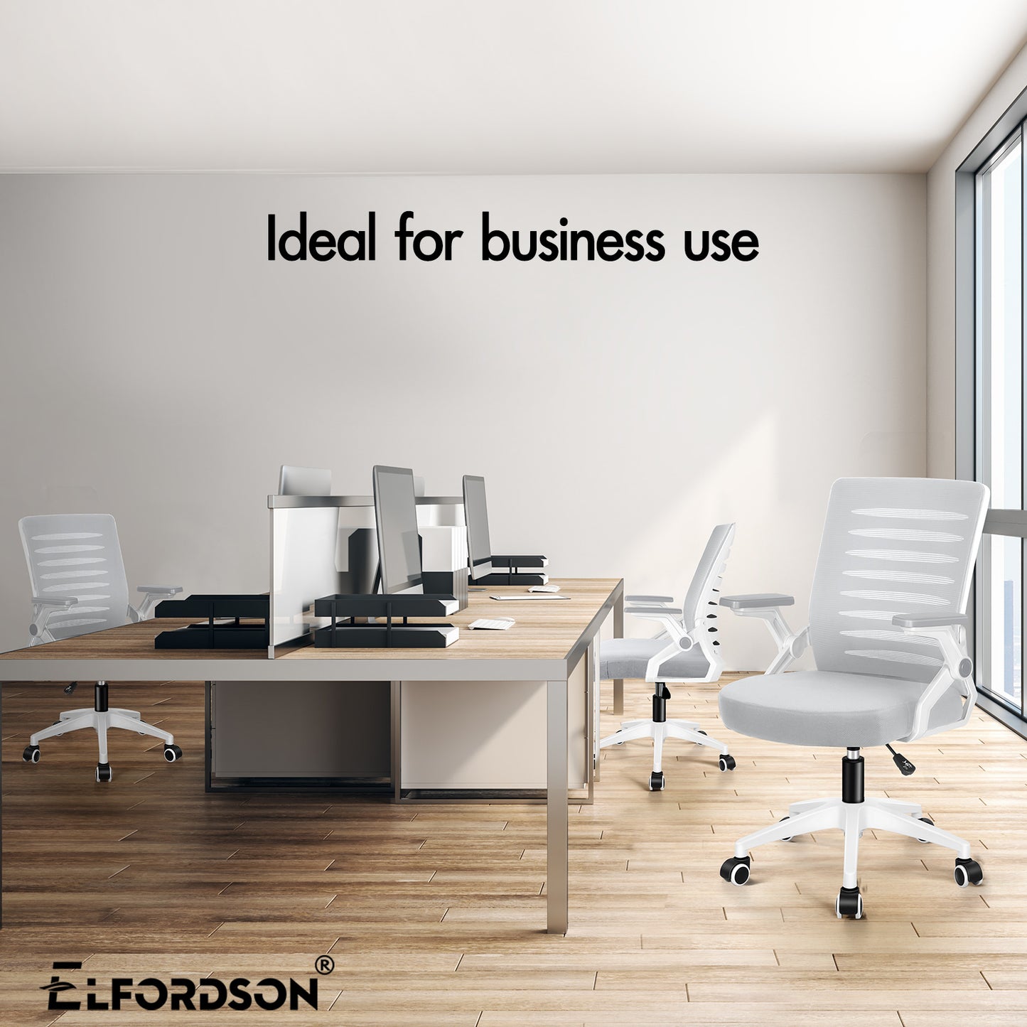 ELFORDSON Mesh Office Chair Executive Computer Seat Work Grey and White