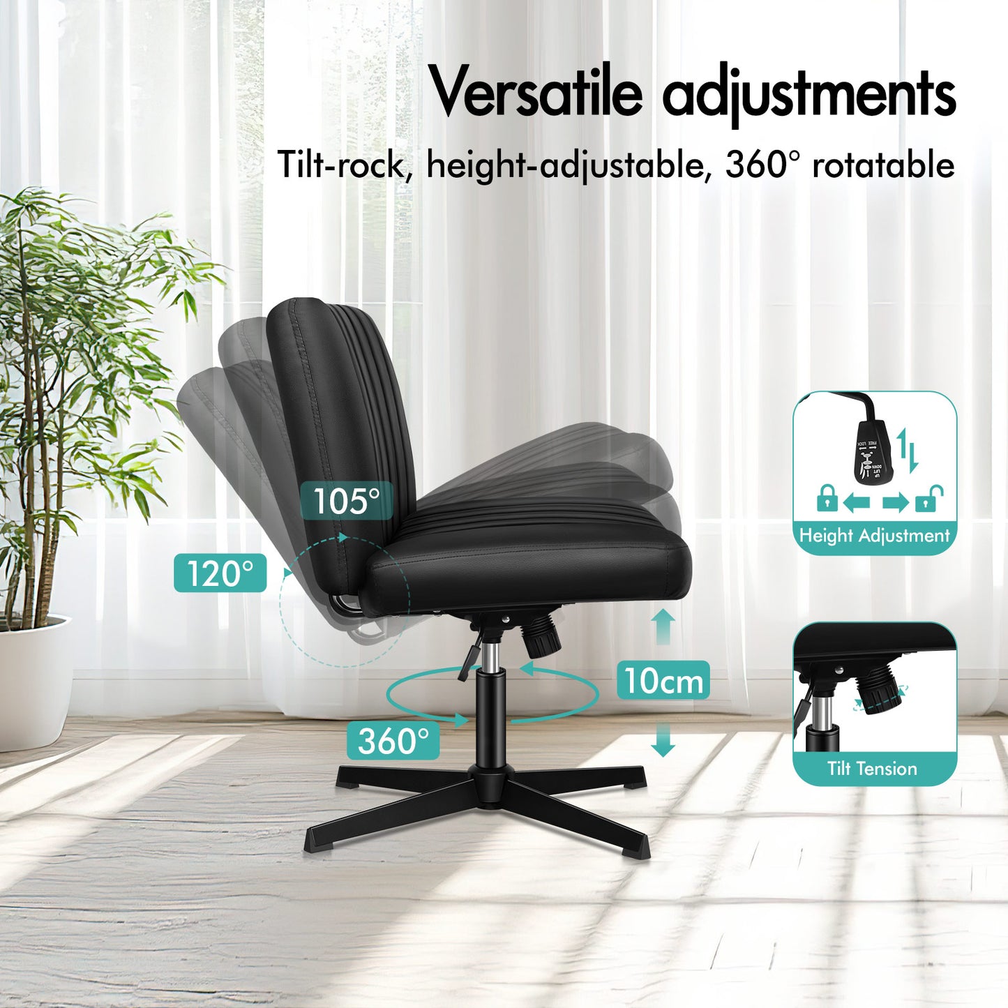 ELFORDSON Office Chair Computer Executive Seat Work Ottoman PU Leather Black