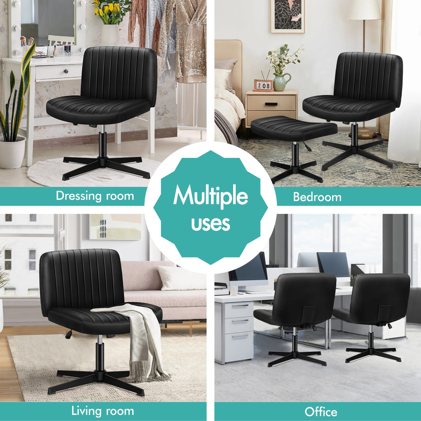 ELFORDSON Office Chair Computer Executive Seat Work Ottoman PU Leather Black