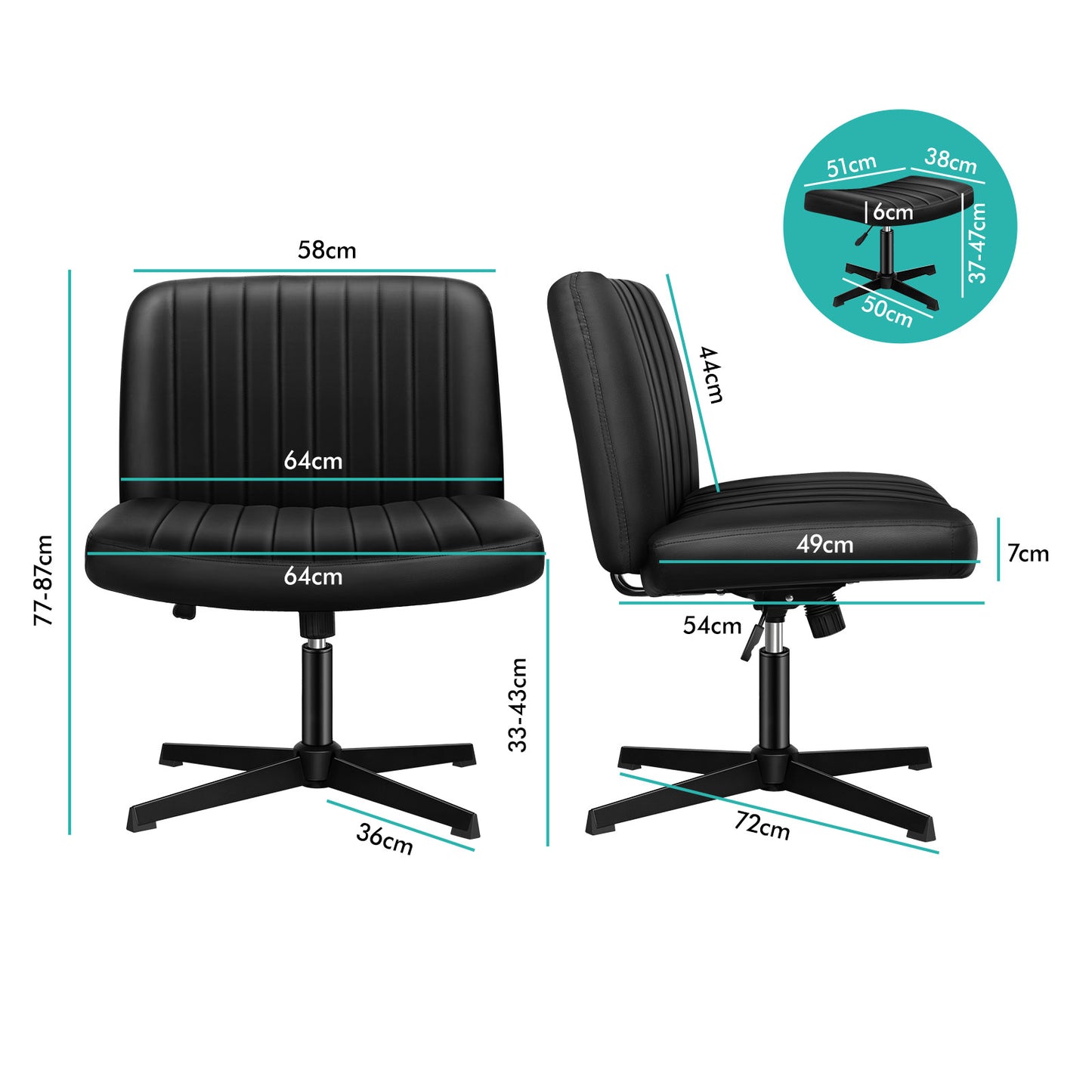 ELFORDSON Office Chair Computer Executive Seat Work Ottoman PU Leather Black
