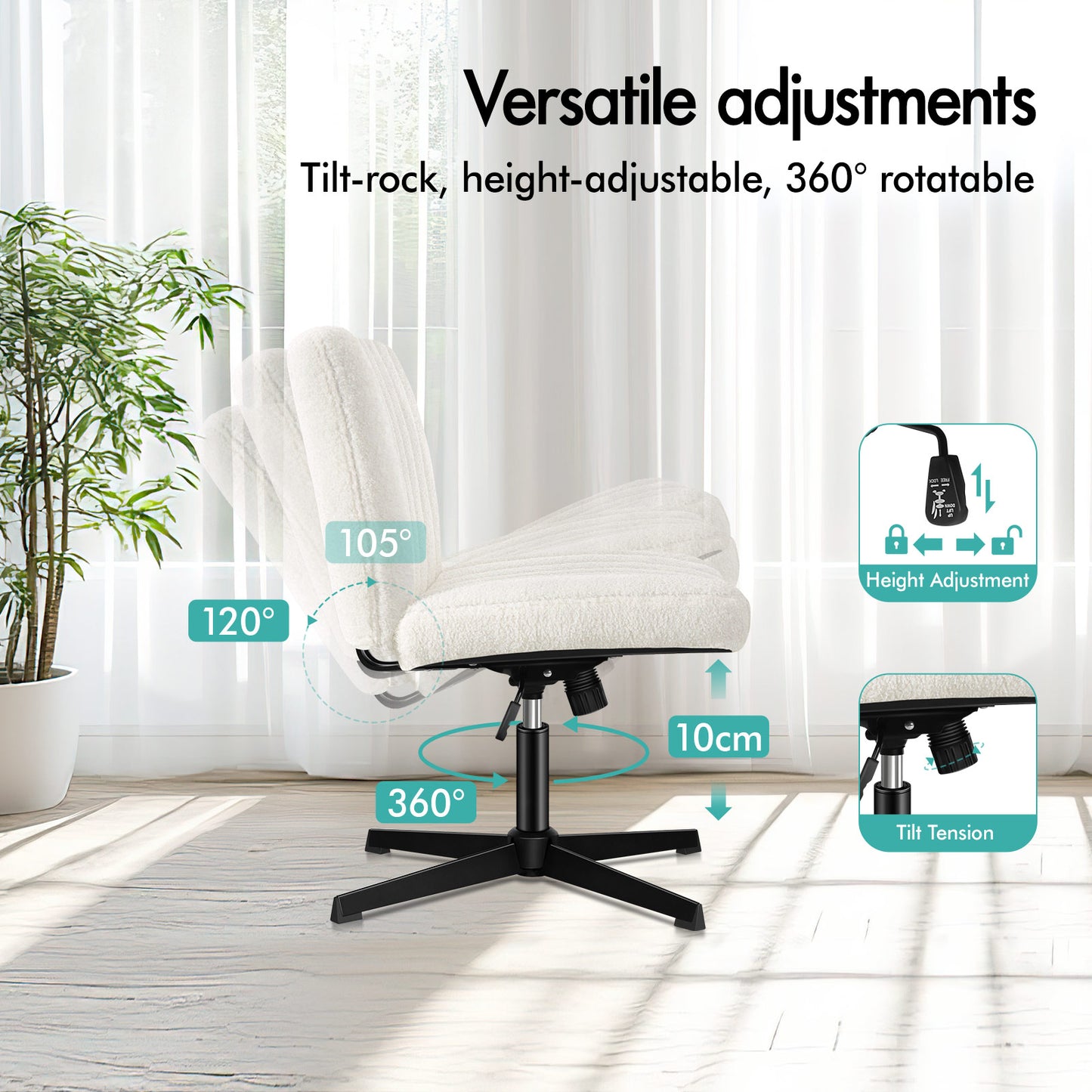 ELFORDSON Office Chair Computer Executive Seat Work Ottoman Boucle White