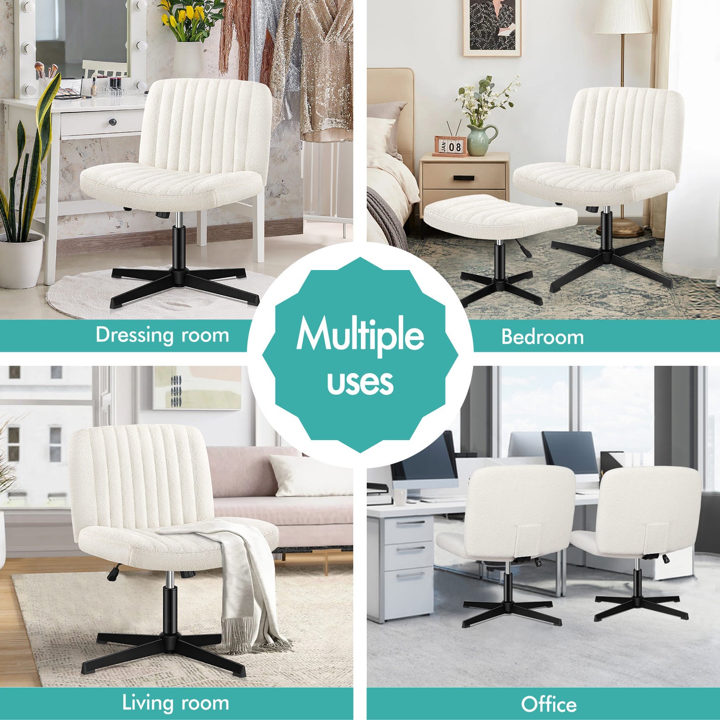 ELFORDSON Office Chair Computer Executive Seat Work Ottoman Boucle White