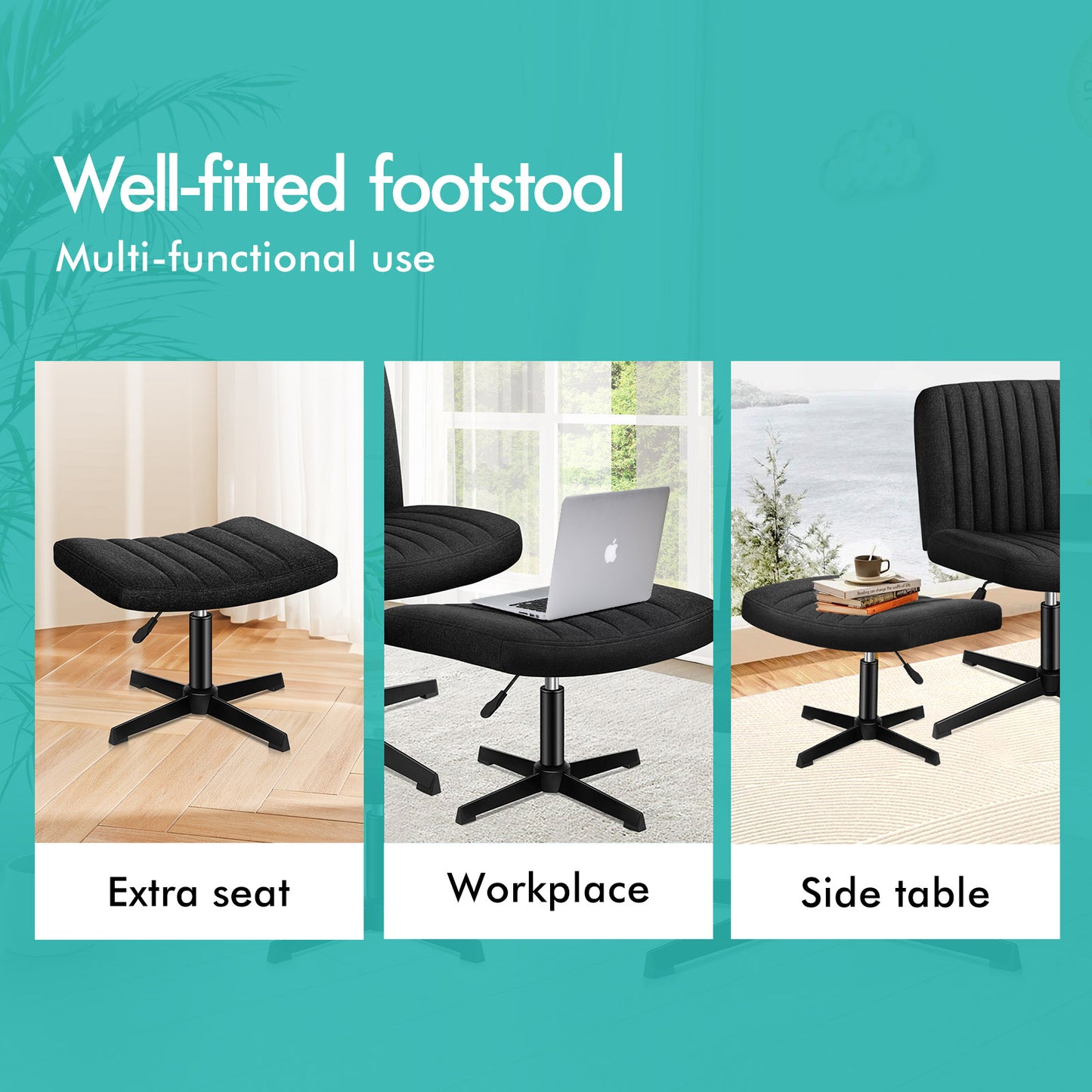 ELFORDSON Office Chair Computer Executive Seat Work Ottoman Fabric Black