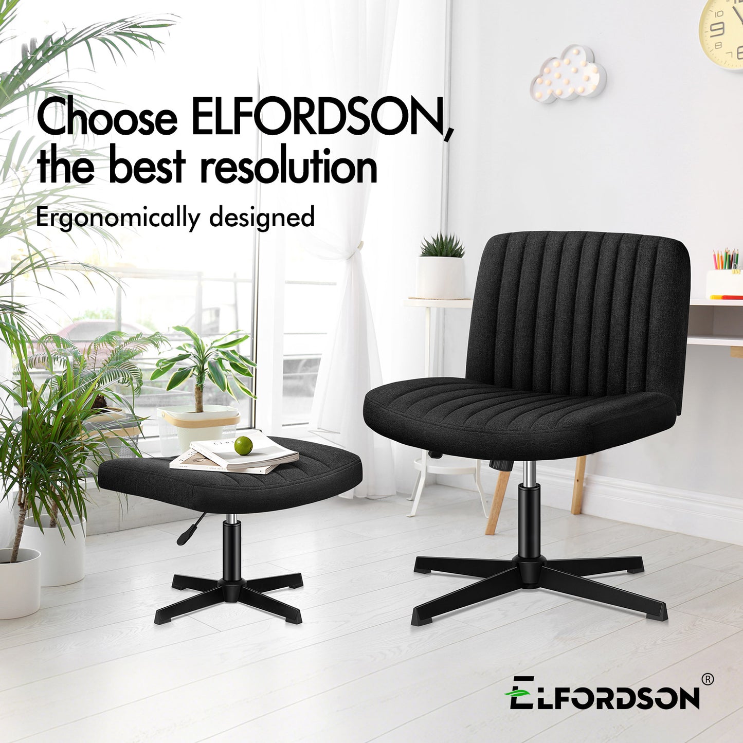 ELFORDSON Office Chair Computer Executive Seat Work Ottoman Fabric Black
