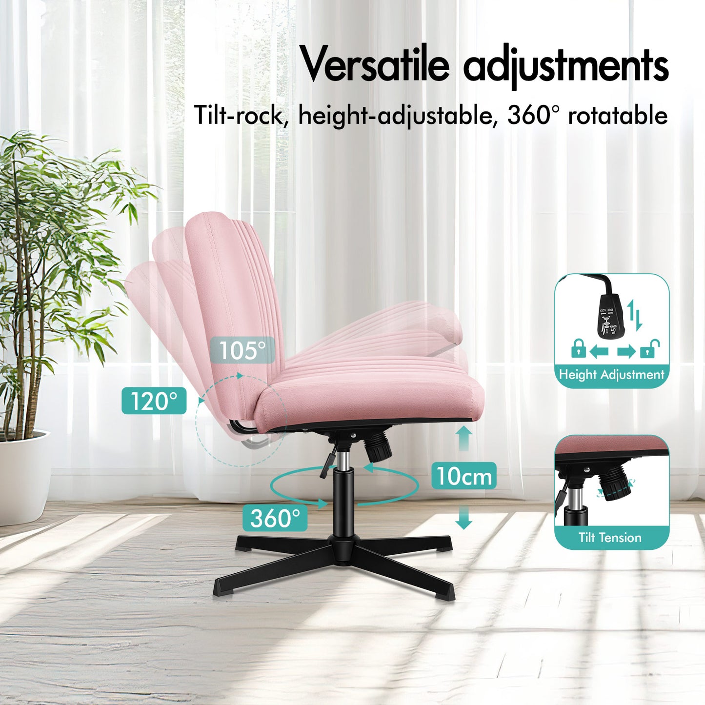 ELFORDSON Office Chair Computer Executive Seat Work Ottoman Velvet Pink