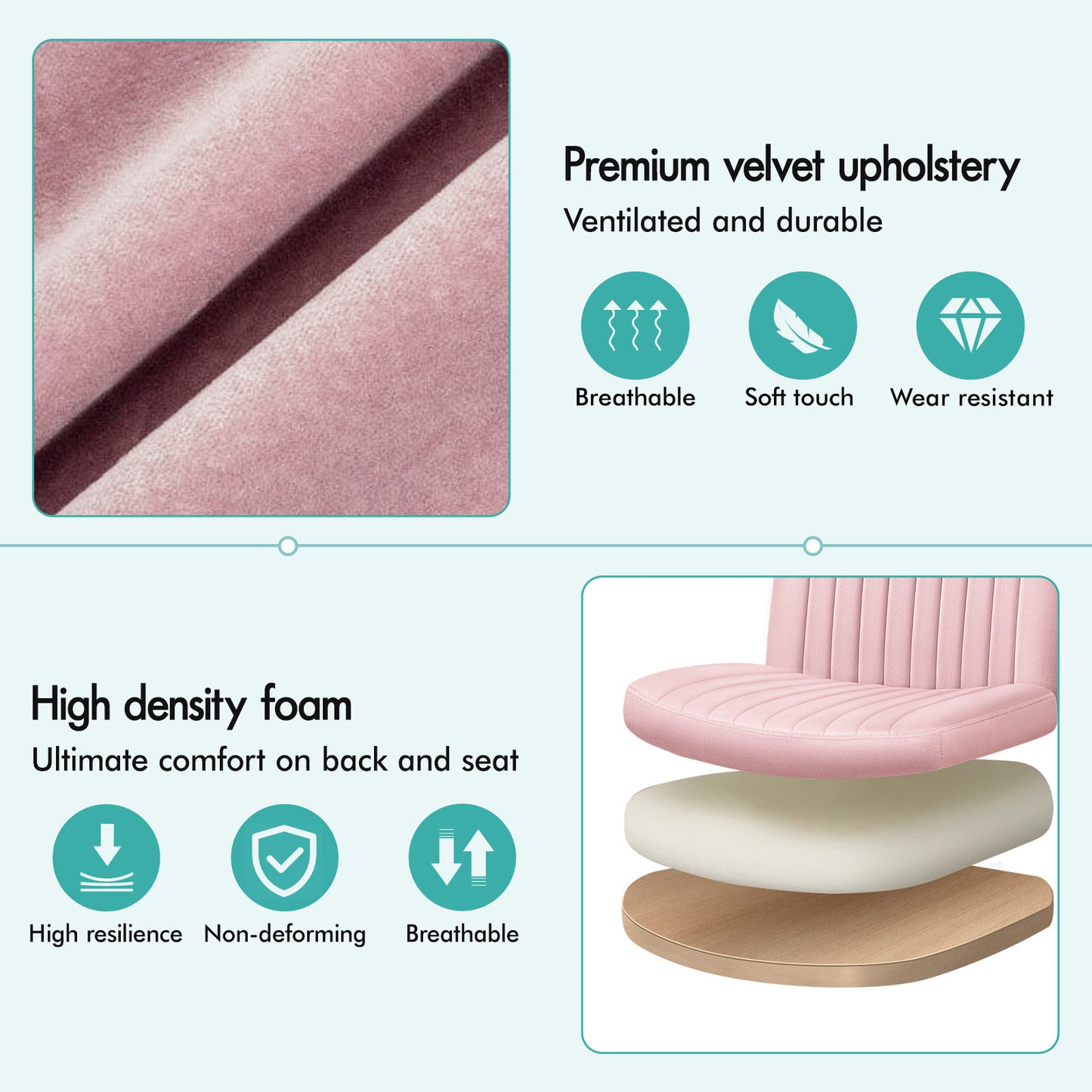 ELFORDSON Office Chair Computer Executive Seat Work Ottoman Velvet Pink